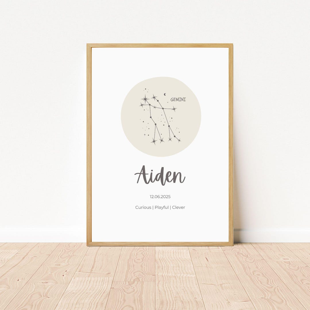 Gemini Zodiac Themed Nursery Room Neutral Girl or Boy Decor Wall Art ...