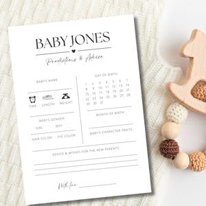 Prédiction minimale et carte de conseils, jeux de baby shower, téléchargement immédiat, modèle de toile personnalisable, modèle imprimable de bébé neutre