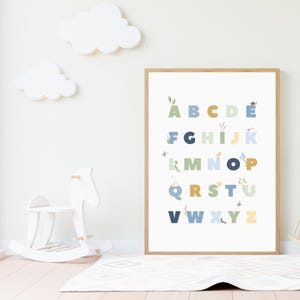 Póster imprimible del alfabeto natural, pósteres Montessori neutros para habitación de bebé, guardería para niños pequeños, aprendizaje de letras ABC, impresión para guardería, arte de pared para sala de juegos