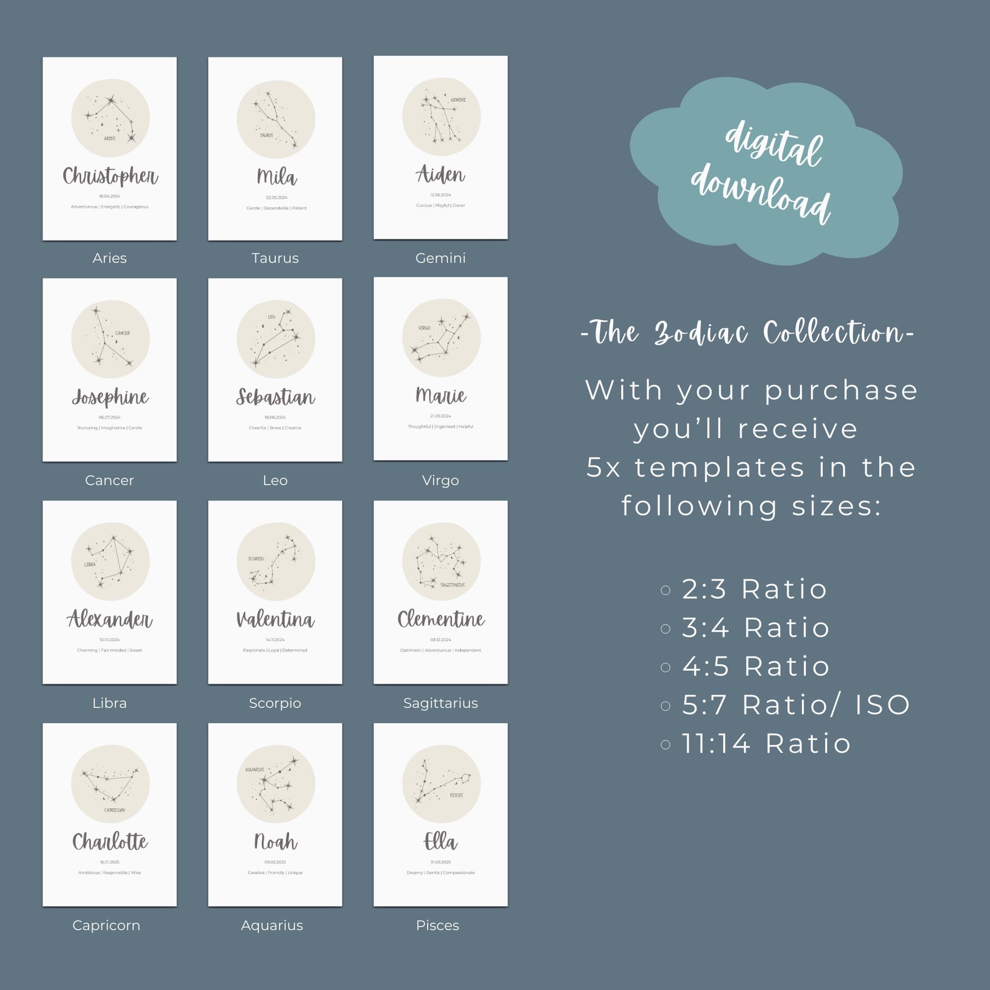 Aquarius Zodiac Nursery Wall Print Neutral Baby Room Decor Girl or Boy ...