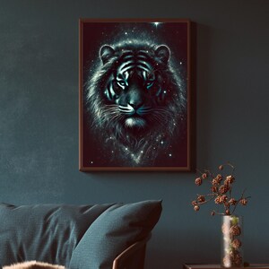 Cosmic Tiger Wall Art | Mystical Celestial Tiger Digital Download | Bold Astral Animal Art for Living Room | Modern Space Decor Print