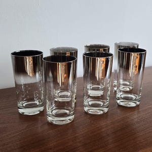 Retro 70s Barware Smoky Glass Tumblers Set of 2 Silver Fade
