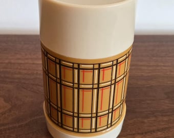 Vintage Aladdin's Best Buy Pint Wide Mouth Thermos Bottle with Brown Plaid Design WM4040