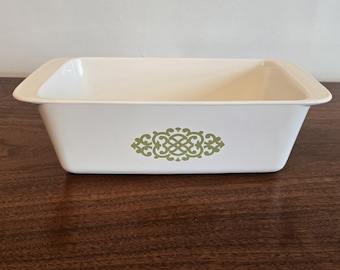 Vintage 1970's Corningware Green Macrame Shell Macrame Loaf Pan Shell Oil Promotional Item