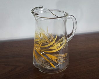 Jarra de agua de cristal Libbey vintage de los años 70 con diseño de trigo dorado