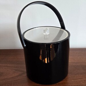 Vintage Black Vinyl Ice Bucket with Lucite Lid and Knob