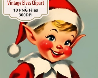 1950s, 1960s Vintage Elves Clipart Pack | 10 PNGs | 300 DPI Digital Download