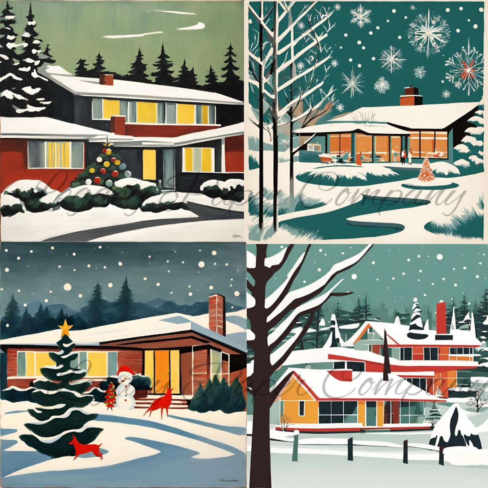 Mid Century Modern Christmas Clipart - Etsy