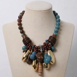 Uttalande Flerfärgat Pärlhalsband Chunky Boho Tribal Halsband Djärvt Hänge Damsmycken Unikt Etniskt Modehalsband
