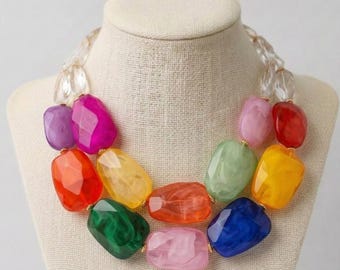 Statement Multicolor Chunky Necklace Bold Colorful Beaded Necklace Playful Womens Jewelry Unique Fashion Summer Necklace