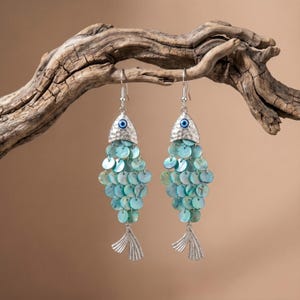 Blaue Fisch Ohrringe Statement Baumeln Ohrringe Spaß Tropfen Ohrringe schrullig Perlen Haken Ohrringe Funky Schmuck Geschenk für Frauen