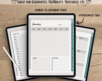 All-in-One Undatierter Digitaler Planer | 2025-2027 | Täglicher, wöchentlicher, monatlicher Organizer | PDF-Kalender | Notizen | Bekanntheit | Notizbuch