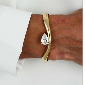 Gold Color  Minimalist Bracelet, Pear Shape Solitaire Diamond  Bracelet