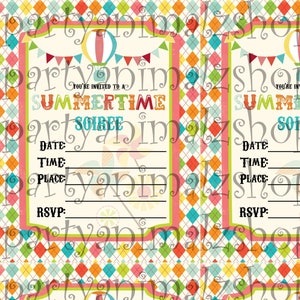 Invitaciones planas para fiestas de verano imprimibles