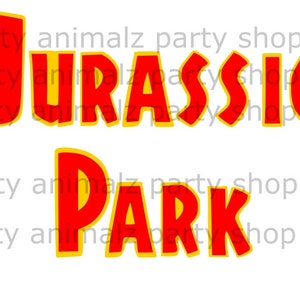 May include: Red and yellow Jurassic Park logo with the text "JURASSIC PARK" in a bold, stylized font.