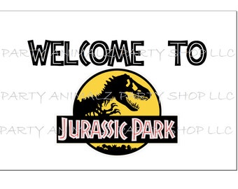 Banner imprimible grande de 2 pies x 4 pies Bienvenido a Jurassic Park, descarga instantánea de decoraciones de Jurassic Park