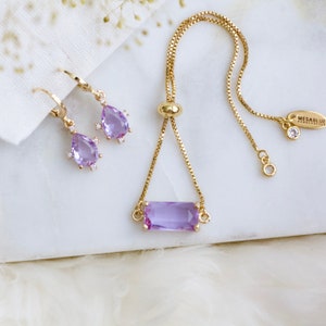 Jewelry Set, Adjustable Bracelet, Hoop Earrings - Purple