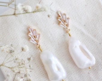 CZ and Baroque Pearl Earrings