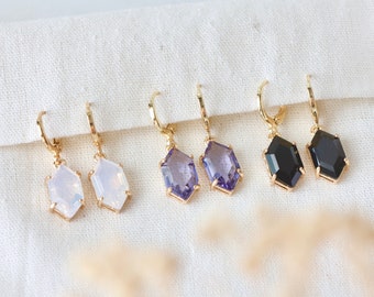 Opalite, Black, or Purple Huggie Earrings