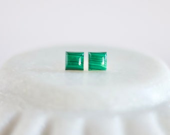 Malachite Stud Earrings - Square