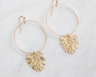 Pendientes Monstera Leaf Hoop