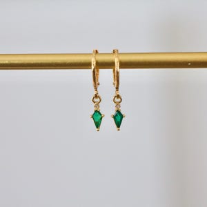Emerald Drop Huggie Earrings