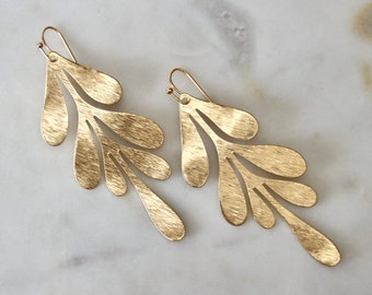 Brass Statement Leaf Earrings