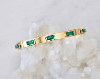 Emerald Zircon Bangle Bracelet -  Waterproof, Tarnish Free