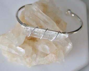 Quartz Crystal Wire Wrapped Bracelet, Silver