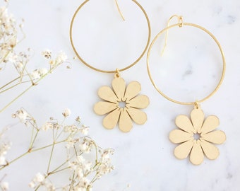 Daisy Drop Hoop Earrings