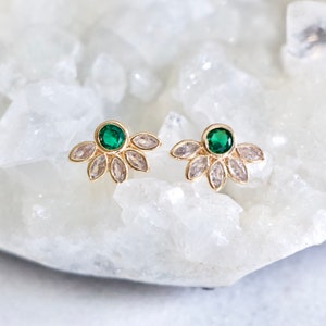 Emerald Green Flower Stud Earrings image 1