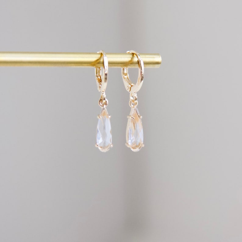 Crystal Teardrop Huggie Earrings Clear Etsy