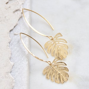 Monstera Leaf Drop Earrings Gold image 1