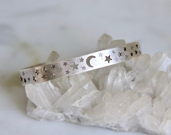 Moon and Stars, Crescent Bracelet - Antique Silver