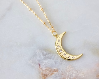 CZ Starburst Crescent Necklace