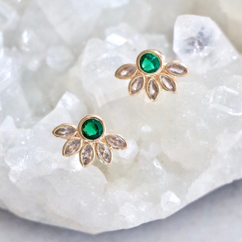 Emerald Green Flower Stud Earrings image 3