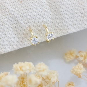 Zircon Tiny Huggie Hoop Earrings -Hypoallergenic, Sterling Silver