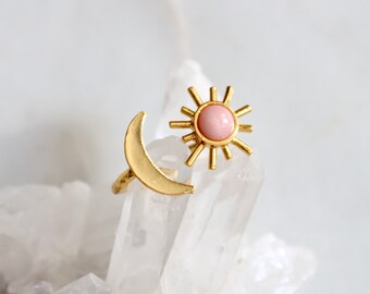 Pink Opal Sun and Moon Ring