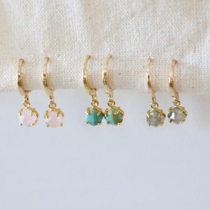 Stone Huggie Earrings - Turquoise, Labradorite, Rose Quartz