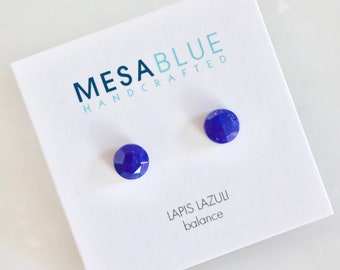 Lapis Lazuli Stud Earrings - Faceted Round