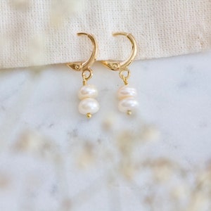 Double Pearl Drop Huggie Earrings