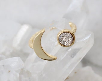 Druzy Crescent Ring - Silver