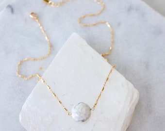 White Turquoise Coin Necklace