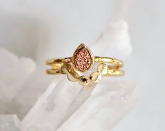 Druzy Teardrop Ring - Rose Gold Druzy