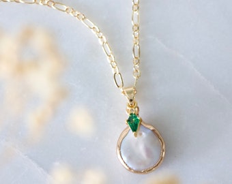 CZ Pearl Necklace - Emerald