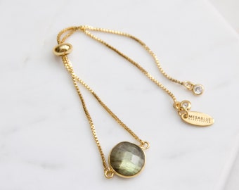 Faceted Labradorite Coin Adjustable Bracelet