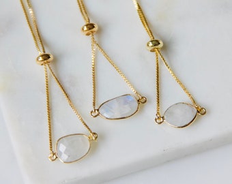 Faceted Moonstone Adjustable Bracelet