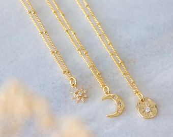 CZ Mini Moon, Sun, Star Necklace