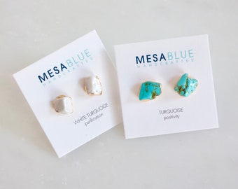 Howlite Turquoise Stud Earrings - Turquoise, White Turquoise