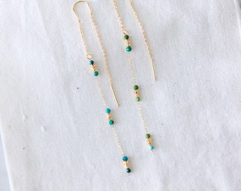 African Turquoise Beaded Threader Earrings